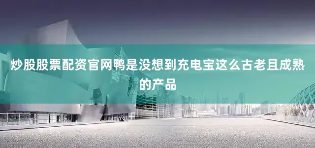 炒股股票配资官网鸭是没想到充电宝这么古老且成熟的产品